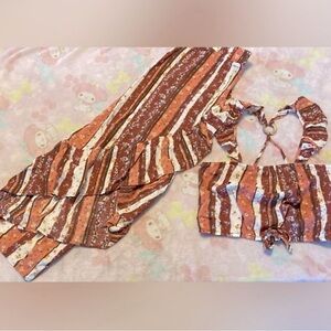 floral brown and ivory striped skirt and top set (NEW)